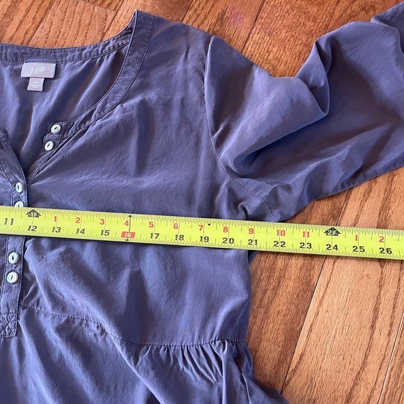 J Jill Purple Silk Top Baby Doll Tunic Pockets 1/2 Button Front Women’s L - Picture 8 of 10